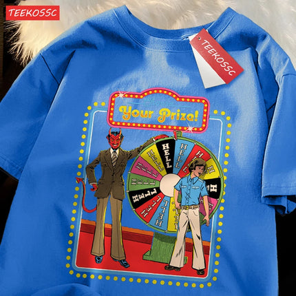 Choose Your Prize Funny Comics Short Sleeve Cotton O-Neck T Shirts Oversize Loose Tops Fashion Street Breathable T Shirtscouple