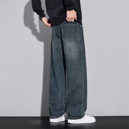 Fleece Jeans Winter Wide Leg Men's Warm Plush Velvet Denim Pants Fashion Korean Straight Streetwear Loose Thick Thermal Trousers