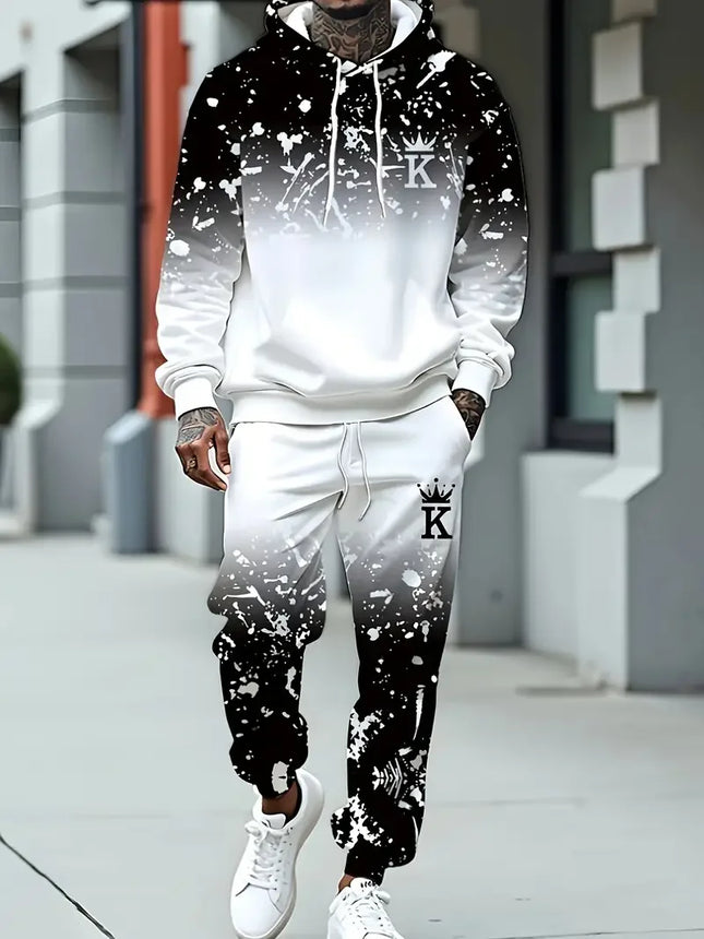 Traje con capucha impreso en 3D Autumn King, sudaderas y pantalones de chándal para hombre, conjunto de chándal informal de dos piezas a la moda, ropa para hombre