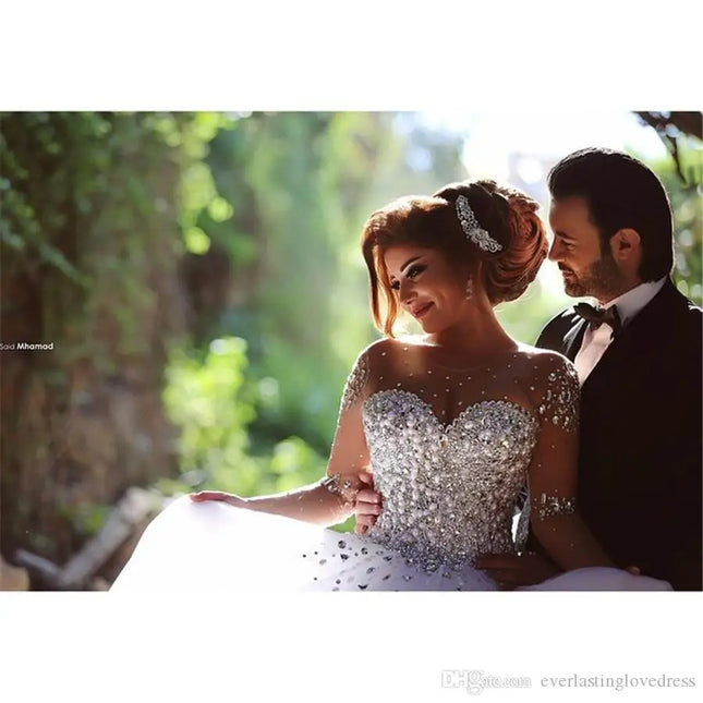 Saidmhamad Sheer Sweetheart Heavy Crystals Ballkleider Lange Ärmel Hochzeitskleid Brautkleid vestido de noiva
