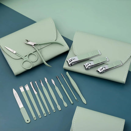 16-Piece Nail Clipper Set Stainless Steel Nail Clippers Tool kit Home Manicure Nail Art Dead Skin Removal Tool(Green)