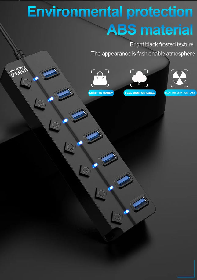 USB 3.0 Hub USB Hub 2.0 Multi USB Splitter Hub 100cm Long Cable Multiple Expander for Computer Laptop PC - product image from