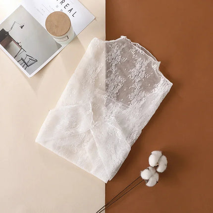 New Women Floral Lace Shirt Spring Autumn Long Sleeve Sexy Mesh Bottoming Shirts Mock Neck Blouse T-Shirt Pullover Top
