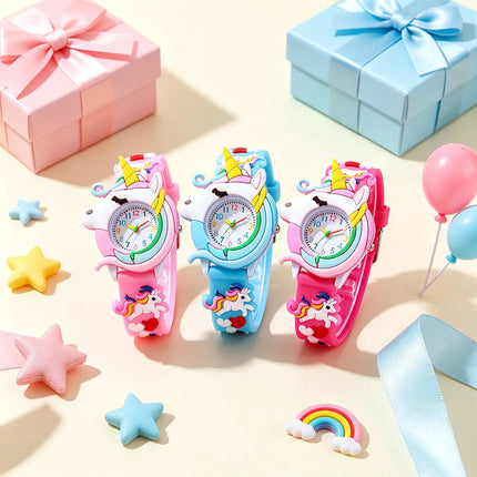 New 3D Cartoon Unicorn Children Watches For Girls Cute Pink Blue Kids Boys Watch School Student Gifts Quartz Clock