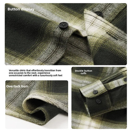 50S 2025 New In Autumn and Winter Pure Thick Cotton Flannel Polished Plaid Shirt With Pocket Men's Casual  Long-sleeved Shirt