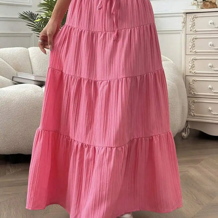 European and American Cross-Border New Style Wish Spring and Summer Women's Skirts, Tie-Strap Spliced Flared Skirts, Loose Long