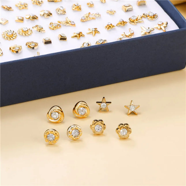 100 Pair/Lot Small Mini Stud Earring Set For Girl Love Star Animal Geometric Random Female Wedding Party - product image 2