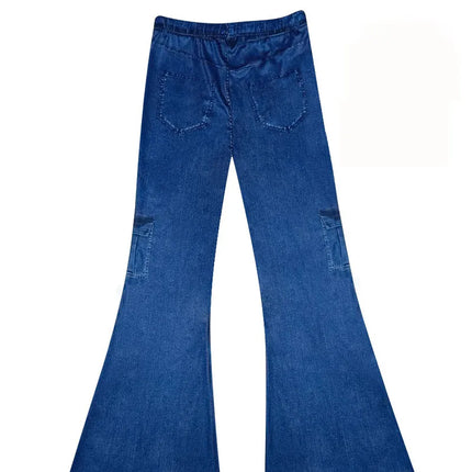 8175 [Printed Pants - Not Faux Denim Fabric][Imitation Faux Denim Flare Pants] Printed Flare Trousers Without Texture