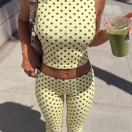 Dulzura Polka Dot Casual Sports 2 Piece Long Pants Set Backless Tank Top Slim Fit Long Pants Matching Set Vacation Street Outfit