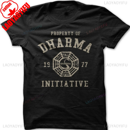 DHARMA Initiative 1977 TV Show LOST Printed Cotton T-shirt Short-sleeve Round Neck Regular Fit Clothes Comfortable Tops