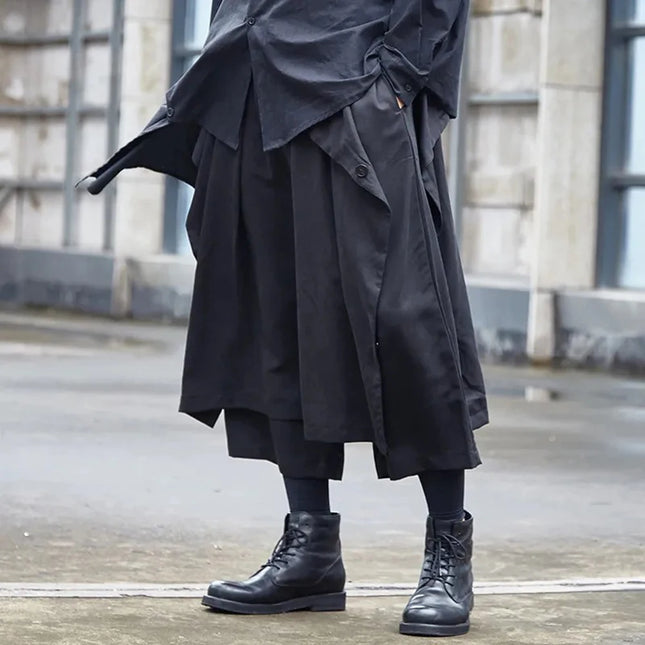 Gothic Dunkle Hose Y2k Irreguläre Seitenknopf Samurai Hose Streetwear Fashion Nachtclub Jugend Trend Weites Bein Hakama Unisex 2026