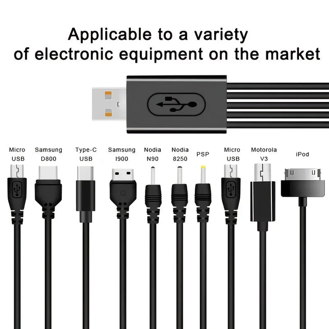 10In1 USB to Multi-ports USB Cable Universal Phone Charging Cable Multi-head Charging Cable Cord For Samsung Nokia - product