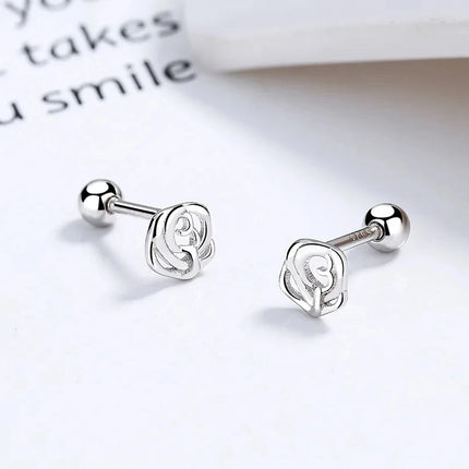 Silver Color Simple Small Rose Star Stud Earrings Tragus Cartilage for Women Hypoallergenic Daily Wear Ear Piercing Jewelry Gift