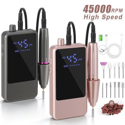 DianaBeauty 45000RPM Nail Drill Machine Portable Nail Polisher with LCD Display Electric Nail Polisher with 1600mAh Nail Tools
