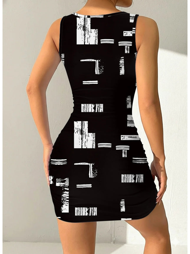 Women's Geometric Print Round Neck Sleeveless Camisole Dress Summer Casual Fashion Comfortable - product image 2