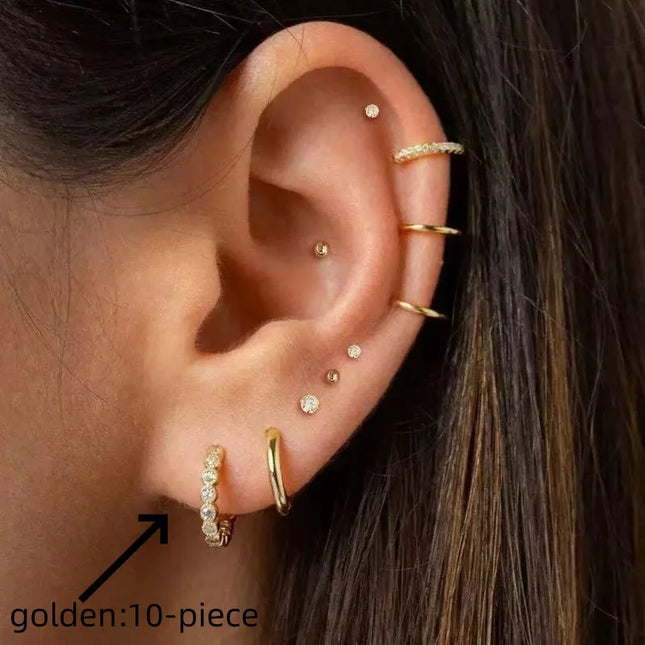 7-10 piece set Small Gold Hoop Stud Earrings for Women, 18K Gold Plated Tiny Stainless Steel Earrings - product image 5