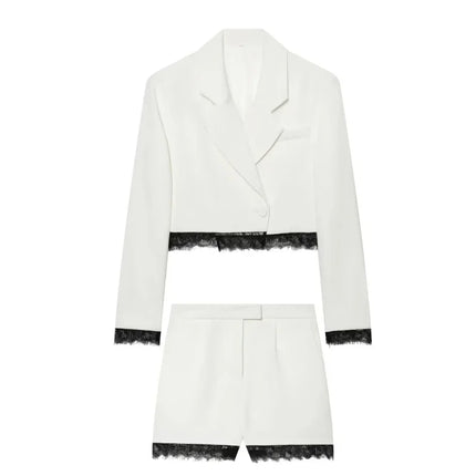 zoci Lace Short Blazers for Women's Suit Summer Blazer Set 2 Piece Woman Shoulder Pad Women's Tailoring Blazers Bermuda Shorts