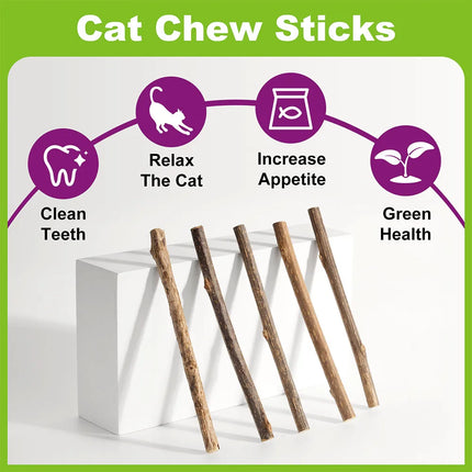 Silvervine Sticks for Cats, 10PCS Kitten Toys Catnip Toys Kitty Chew Toys Wooden Stick Kitten Teething Toys Suitable for Cats