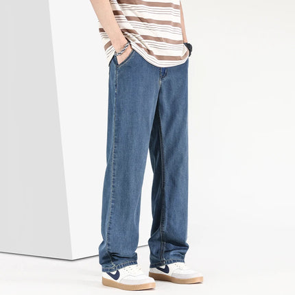 2026 Spring/Summer New Ice Silk Loose Denim Fashionable Sports Casual Pants for Men, Loose and Droopy Wide-Leg Pants