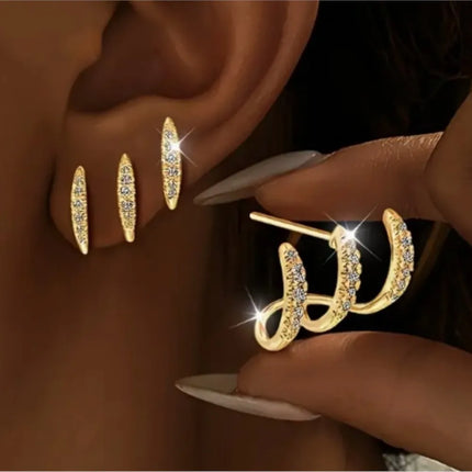 2pcs Elegant Rhinestone Three-Claw Earrings for Women Luxurious & Cute Design Earring Party Jewelry Gifts