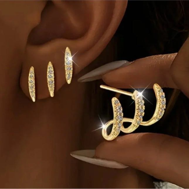 2pcs Elegant Rhinestone Three-Claw Earrings for Women Luxurious & Cute Design Earring Party Jewelry Gifts - product image 2