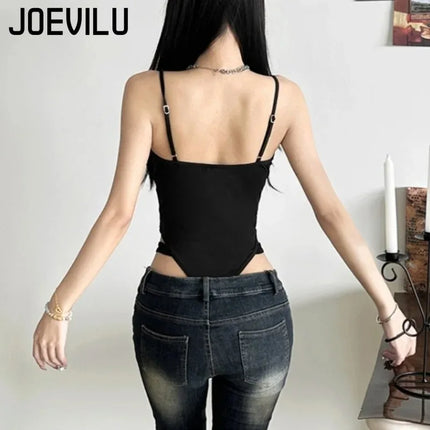 Y2K Black Bodysuit Women Hollow Out Sexy Sleeveless Tops Spaghetti Strap Streetwear Bodycon Jumpsuit Festival Aesthetic Clothes