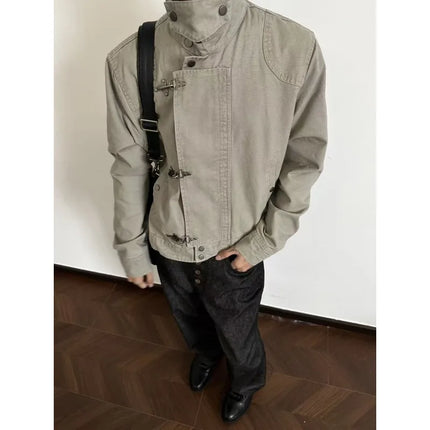 Unisex Turn Down Collar Jacket American Retro Short Workwear Coat Autumn Streetwear Casual Loose Fit Outerwear Man Harajuku New