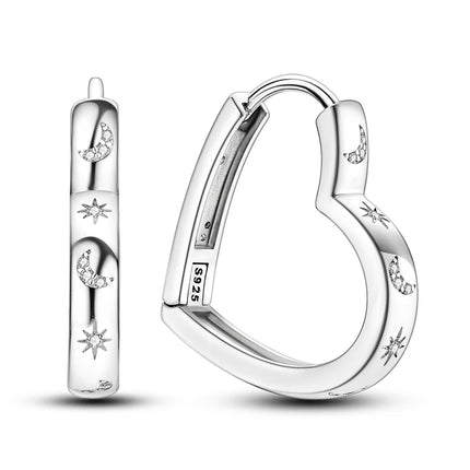 925 Sterling Silver Star Moon Heart Shape Earrings Jewelry Versatile Hoop Earrings For Women Jewelry Fine Birthday Party Gifts