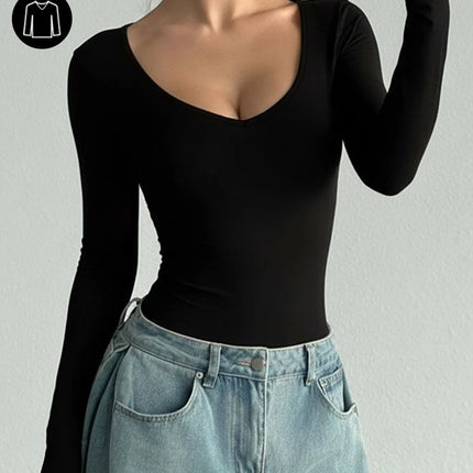 Women's Long Sleeve T-Shirt，High Stretch Super Soft V-Neck，All-Season Fit