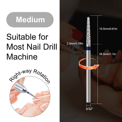 1pc Nail Drill Bits Set for Acrylic Nails, 3/32" Shank Tungsten Steel Tapered Shape Nail Drill, Professional Carbide Tungsten Dr