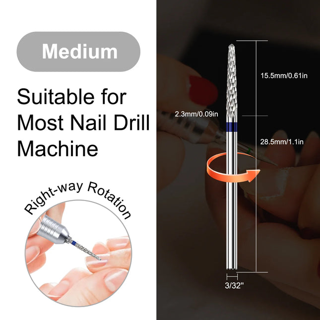 1pc Nail Drill Bits Set for Acrylic Nails, 3/32" Shank Tungsten Steel Tapered Shape Nail Drill - product image 2