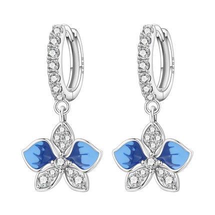 Orstarry Original 925 Sterling Silver Blue Iris Flower Earrings Women Hoop Earring Anniversary Jewelry Trendy Gifts