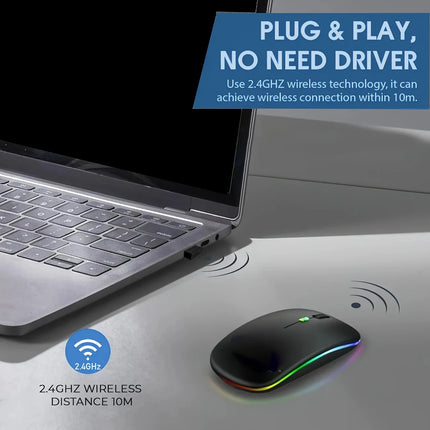 Wireless Mouse, Ultra-Thin Silent Rechargeable Mouse, 2.4G+BT5.2 Portable USB Optical Mouse,Suitable for Tablets/Computer/Laptop
