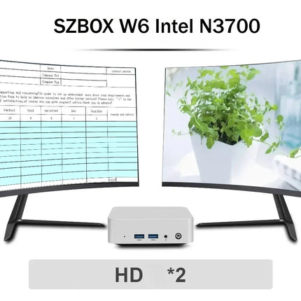 SZBOX W6 Intel N3700/ N3710/N3160 Mini PC DDR 2*SATA SSD Wifi BT Pocket Office Computer Windows 10 Computer