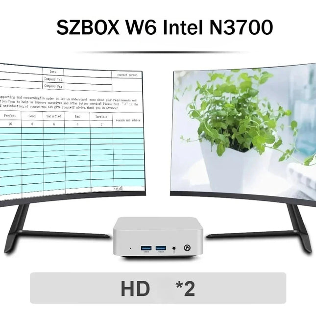 SZBOX W6 Intel N3700/ N3710/N3160 Mini-PC DDR 2*SATA SSD Wifi BT Pocket Office Computer Windows 10 Computer