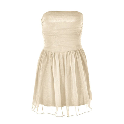 Elegant Strapless Sexy Mini Dress Women Off-Shoulder Sparkly Sqeuins Club Party Dress Slim Backless Bow Pleated Short Dresses