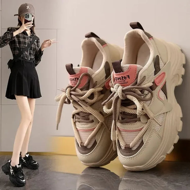 Women's Fashionable Dad Shoes Leather Upper Thick Bottom Casual Sports Shoes Spring Autumn New Style - product image 2