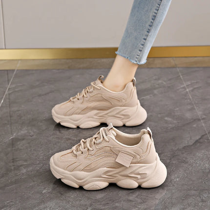 Women New Fashion Platform Sport Shoes Women 2025 New Summer Black Casual Chunky Sneakers Women Mesh Leather Platform Shoes