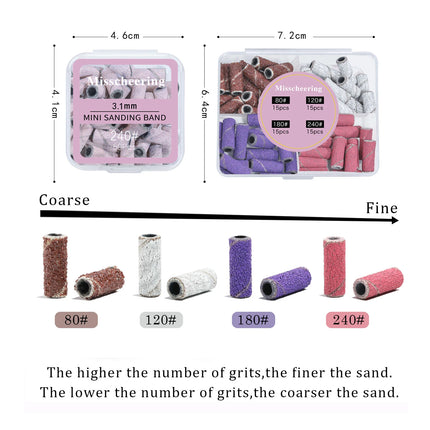 50Pc 3.1mm Mini Nail Sanding Bands 120# 80# 240# Cuticle Polishing Sand Ring Stainless Steel Nail Drill Bit Gel Remove Tools Set
