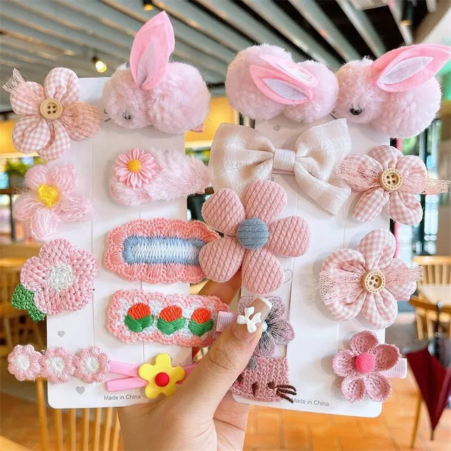 9tlg./Set Cartoon Häschen Blumen Haarspangen Süße Plüsch Kaninchen Haarnadel Kleinkind Mädchen Haarspangen Kopfbedeckung Kinder Haarschmuck