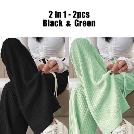 Summer Cool Ice Silk Straight Pants Women Fashion High Waist Wide Leg Trousers Female Solid Sagging Feeling Baggy Casual Pants