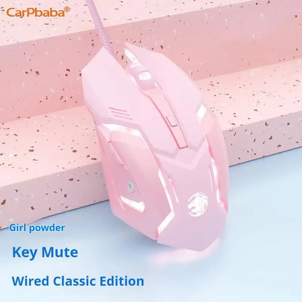 Carpbaba G3 Wired Game Mouse Mute Pink Mechanical E-sports Girl Lovely Art Portable Office Household For MacBook - product im