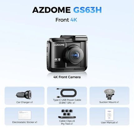 AZDOME Dash Cam GS63H 4K Built-In GPS Wi-Fi Dash Car Camera with Starvis 2.4" Screen WDR Night Vision Car DVR Parking Monito