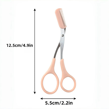 Pink Eyebrow Trimming Scissors With Built-in Comb - Stainless Steel, Precise Grooming Tool, Creating Perfect - product image