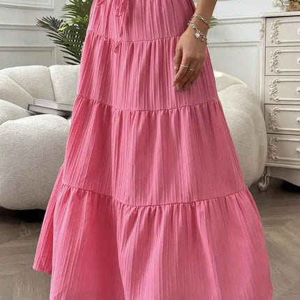 European and American Cross-Border New Style Wish Spring and Summer Women's Skirts, Tie-Strap Spliced Flared Skirts, Loose Long