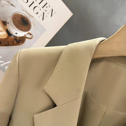 Women Khaki Blazer Jacket Oversized Chic British Style Slim Fit Elegant Office Casual Fashion Suit Coat Autumn Spring