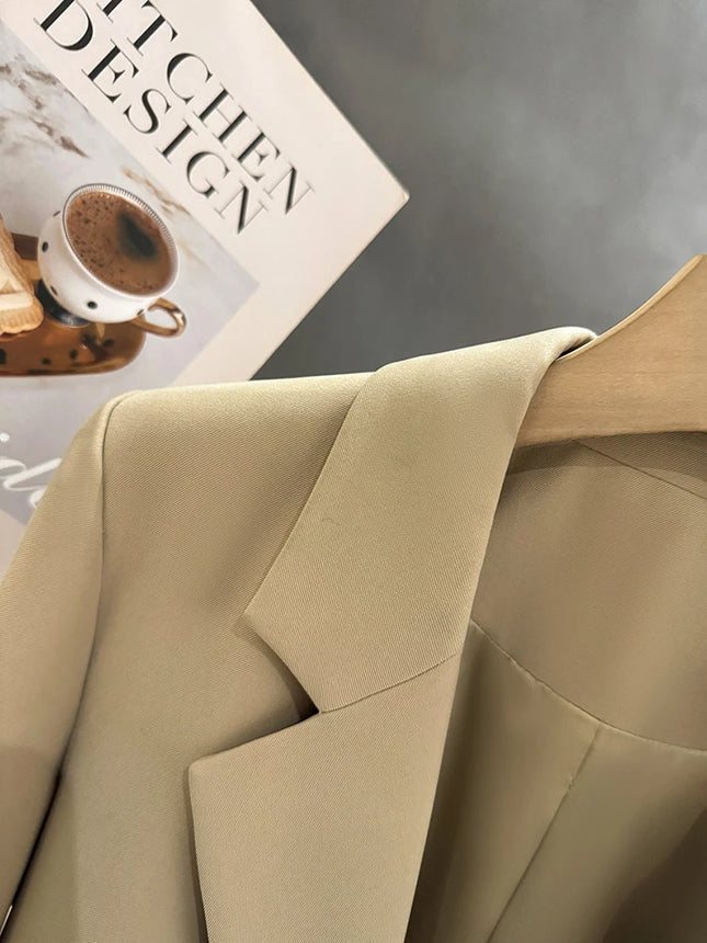Women Khaki Blazer Jacket Oversized Chic British Style Slim Fit Elegant Office Casual Fashion Suit Coat - product image 2