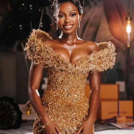 EVLAST Customized Gold Diamond Prom Dress Women 2026 Mermaid Rhinestones Beaded Shiny Party Evening Gown Vestido De Festa FP82