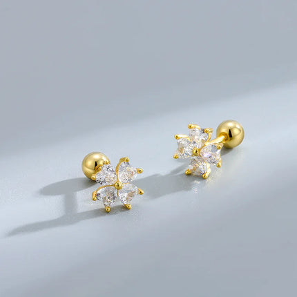 Korean Fashion Pink Zirconic Bear Screw Earrings For Women Girls Cute Animal Cartilage Helix Tragus Ear Piercing Jewelry Gift