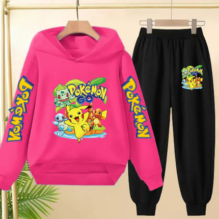 Children Kawaii Pokemons Long sleeves Hoodie Boy Girl 3-12Yrs Clothing Pikachu Sweatshirt Top+Pants Two-piece Casual Jogging Set